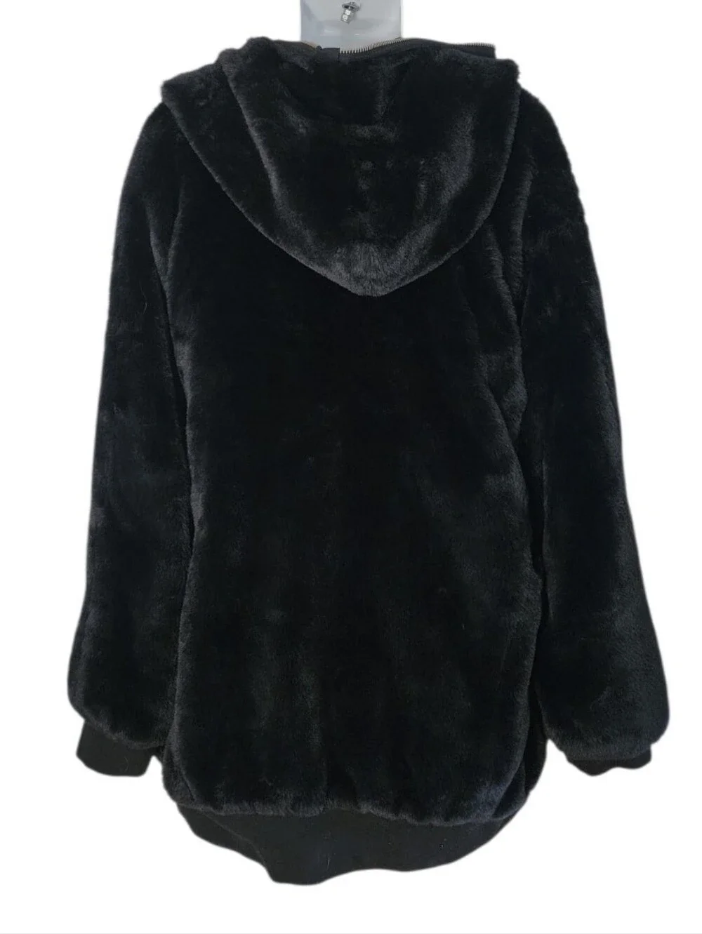 Free People Oversized Black Faux Fur Hooded Zip Jacket XL - Picture 7 of 10